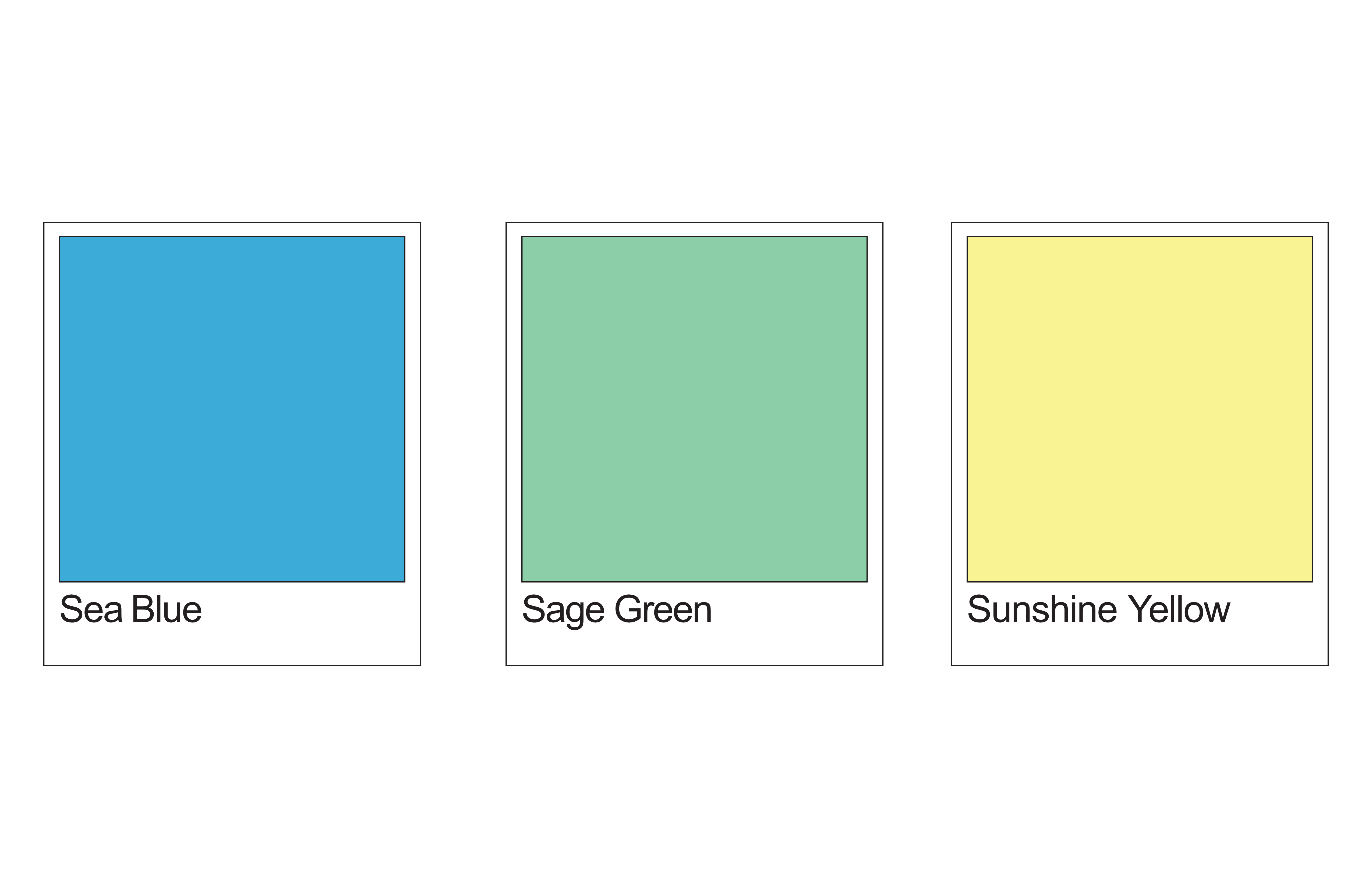 Sea Blue, Sage Green, and Sunshine Yellow colorways placeholder