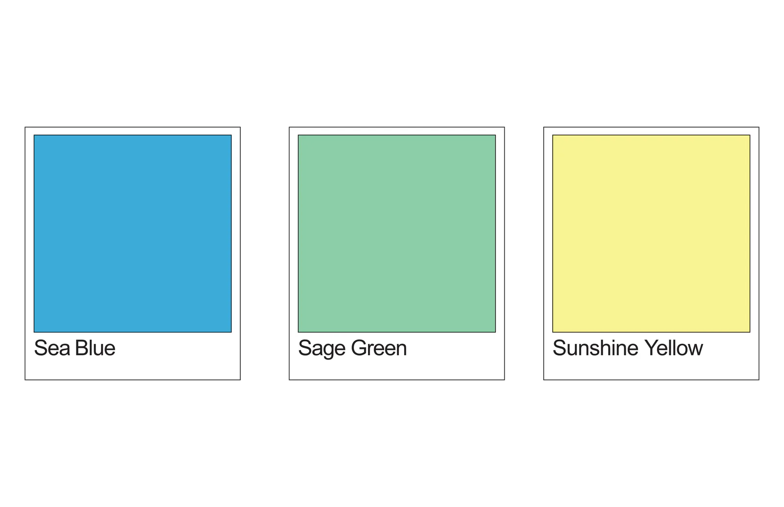 Sea Blue, Sage Green, and Sunshine Yellow colorways placeholder