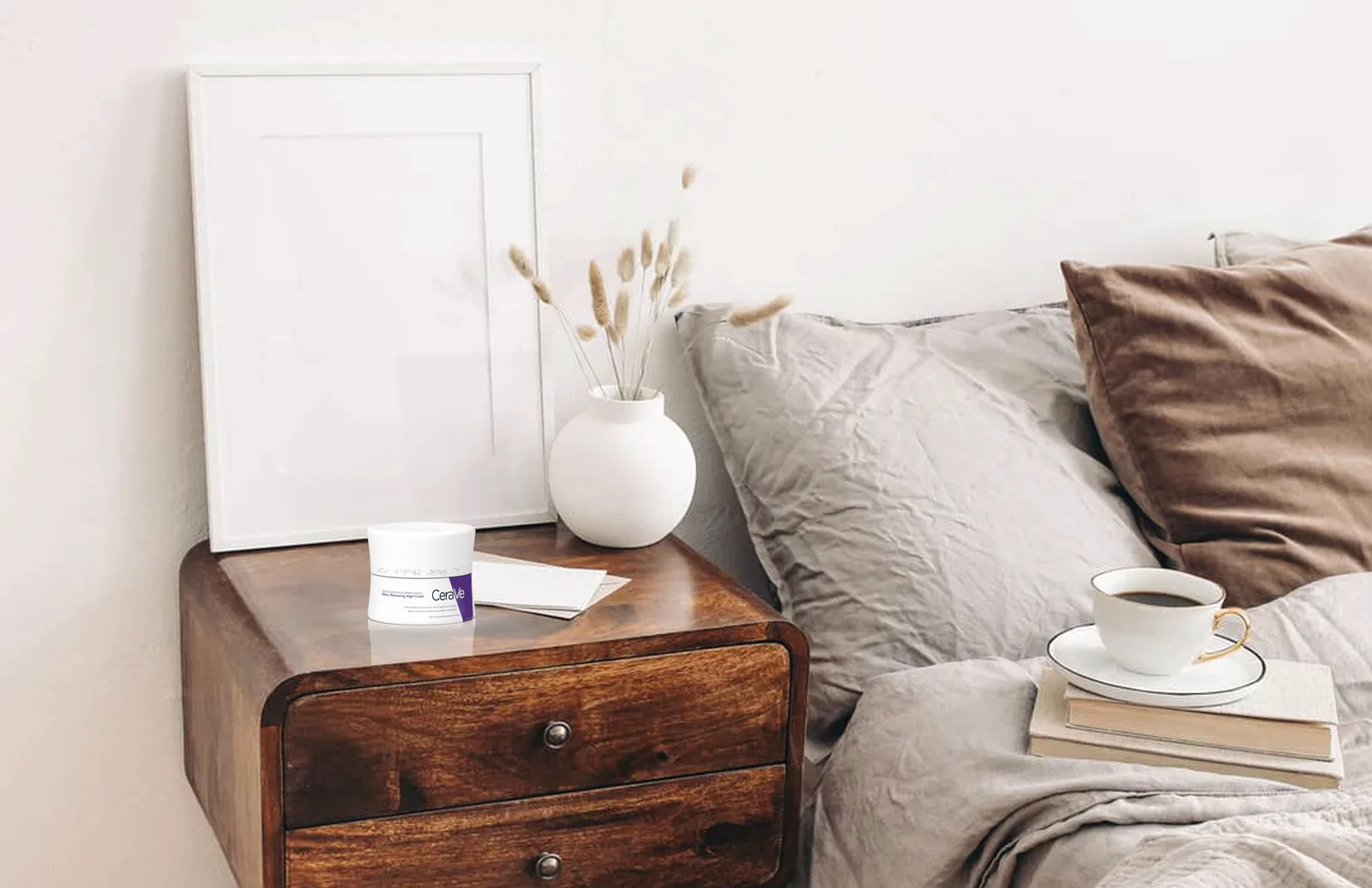 CeraVe jar on a bedside table